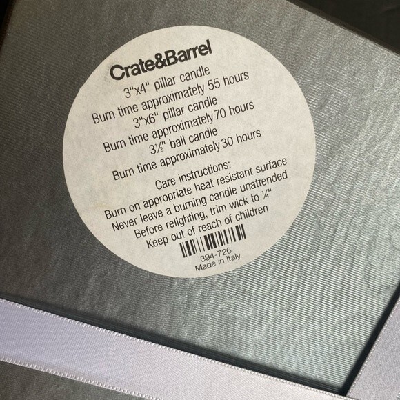 Crate & Barrel candle set of 3 Italy Made 3x4" Pillar,3x6" Pillar,3.5 Ball - Picture 4 of 6